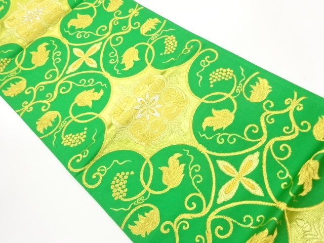 JAPANESE FUKURO OBI / WOVEN GRAPE ARABESQUE